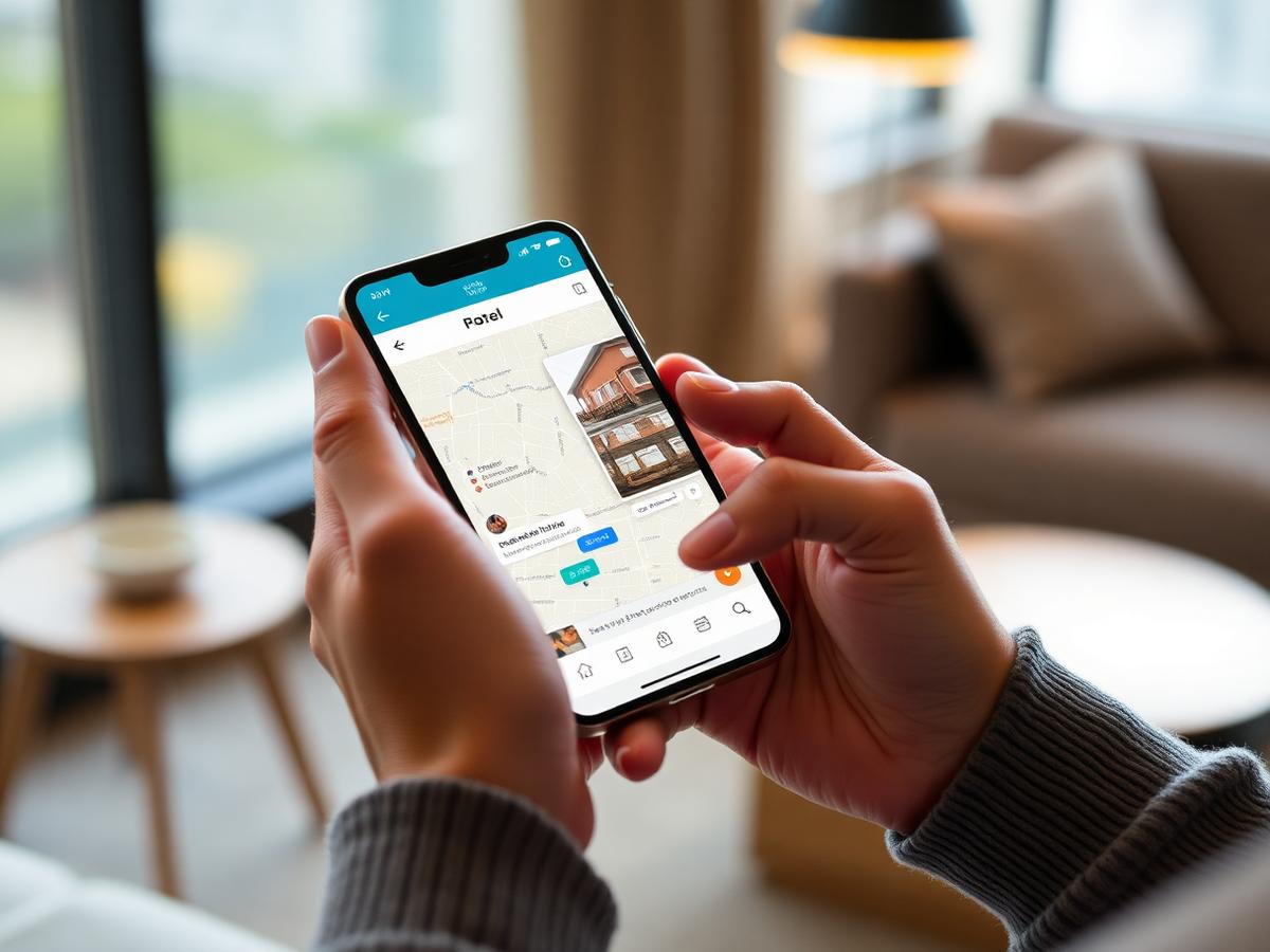 Viajero reservando un hotel desde el móvil